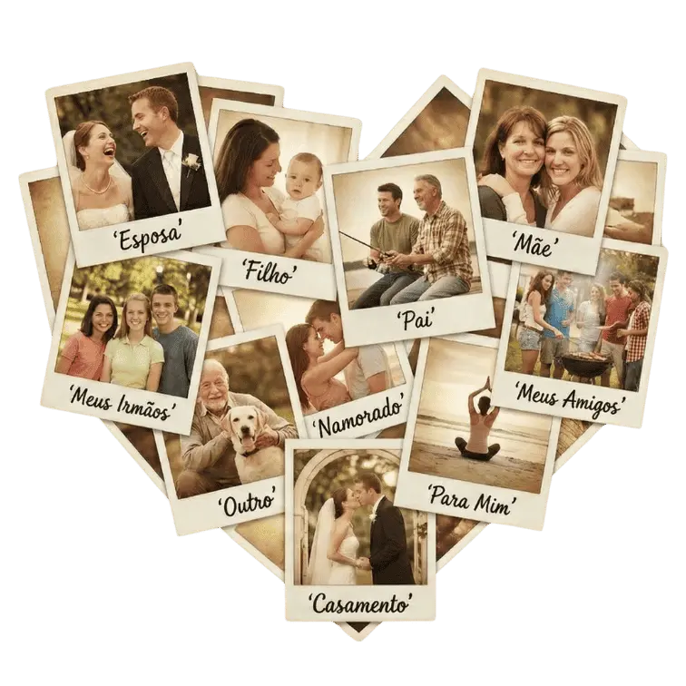 Coração formado por fotos de famílias e casais